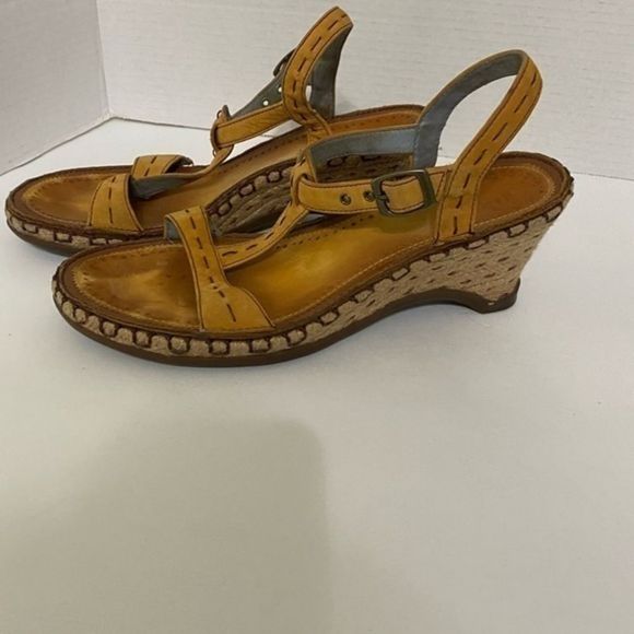Indigo by Clarks Espadrille Wedge SandalsBrown Leather Womens Size 9 1/2 M - Picture 1 of 9